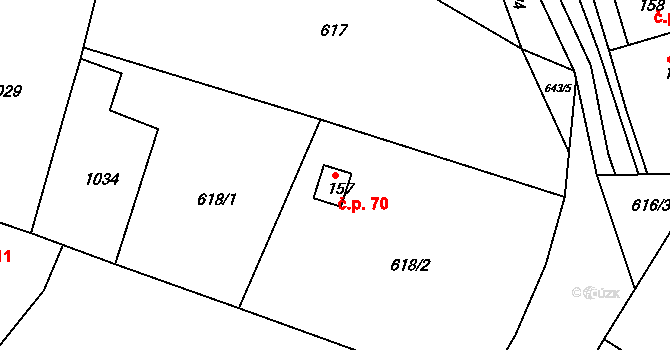 Milovice 70, Soběsuky na parcele st. 157 v KÚ Milovice, Katastrální mapa
