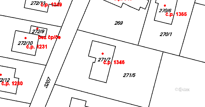 Radvanice 1346, Ostrava na parcele st. 271/7 v KÚ Radvanice, Katastrální mapa