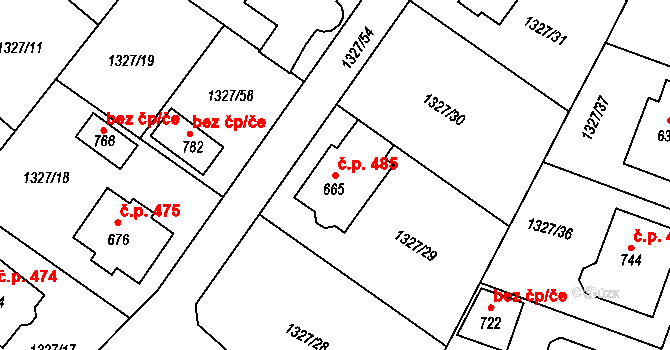 Stařeč 485 na parcele st. 665 v KÚ Stařeč, Katastrální mapa