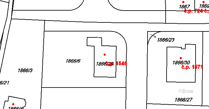 Švermov 1546, Kladno na parcele st. 1866/29 v KÚ Motyčín, Katastrální mapa