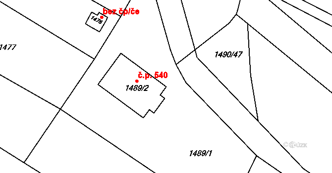 Hodslavice 540 na parcele st. 1489/2 v KÚ Hodslavice, Katastrální mapa