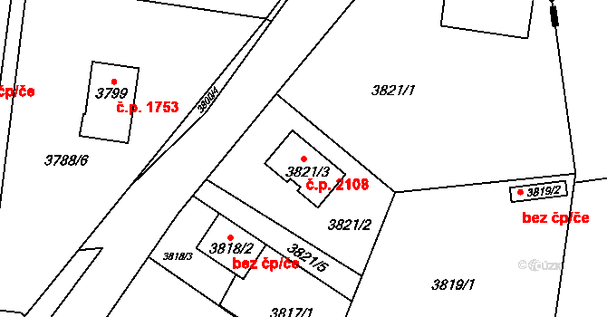 Bolevec 2108, Plzeň na parcele st. 3821/3 v KÚ Bolevec, Katastrální mapa