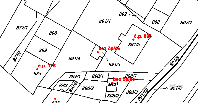 Lednice 231 na parcele st. 891/3 v KÚ Lednice na Moravě, Katastrální mapa