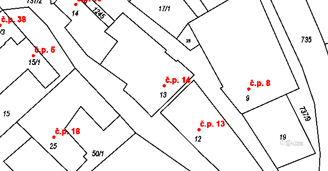 Valdíkov 14 na parcele st. 13 v KÚ Valdíkov, Katastrální mapa