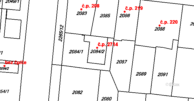 Stodůlky 2714, Praha na parcele st. 2084/2 v KÚ Stodůlky, Katastrální mapa