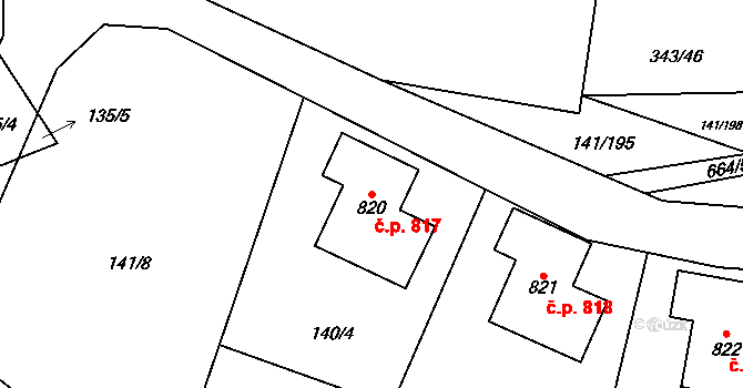 Dolní Jirčany 817, Psáry na parcele st. 820 v KÚ Dolní Jirčany, Katastrální mapa