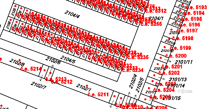 Kadaň 5231 na parcele st. 2121 v KÚ Kadaň, Katastrální mapa