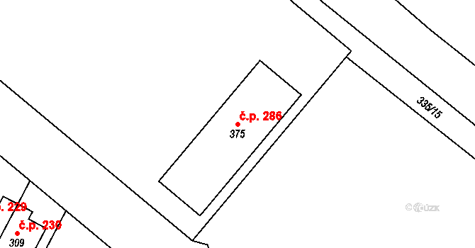 Tachlovice 286 na parcele st. 375 v KÚ Tachlovice, Katastrální mapa