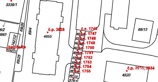Zlín 1748 na parcele st. 4373/2 v KÚ Zlín, Katastrální mapa