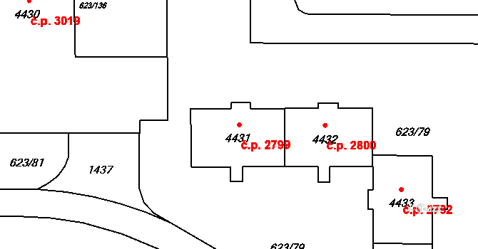 Zábřeh 2799, Ostrava na parcele st. 4431 v KÚ Zábřeh nad Odrou, Katastrální mapa