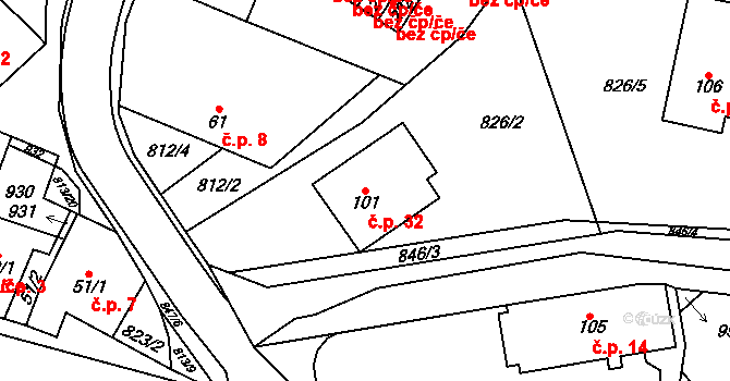 Benátky 32, Jimramov na parcele st. 101 v KÚ Trhonice, Katastrální mapa