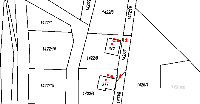 Všemina 12 na parcele st. 372 v KÚ Všemina, Katastrální mapa