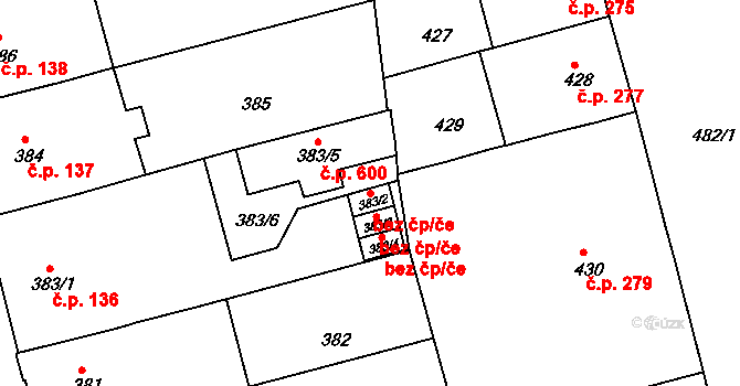 Brno 39469999 na parcele st. 383/2 v KÚ Ponava, Katastrální mapa