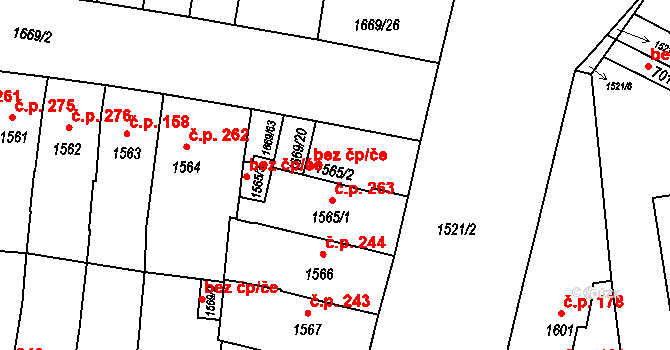Třebíč 41650999 na parcele st. 1565/2 v KÚ Třebíč, Katastrální mapa