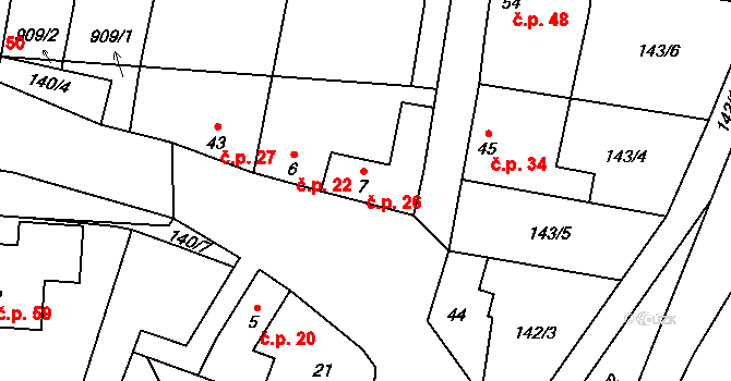 Boškůvky 26, Prusy-Boškůvky na parcele st. 7 v KÚ Boškůvky, Katastrální mapa