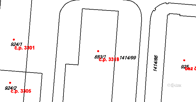 Boršov 3318, Kyjov na parcele st. 883/1 v KÚ Nětčice u Kyjova, Katastrální mapa