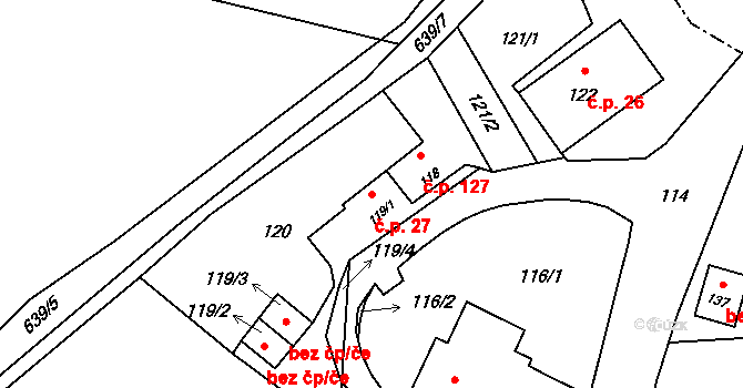 Děhylov 27 na parcele st. 119/1 v KÚ Děhylov, Katastrální mapa