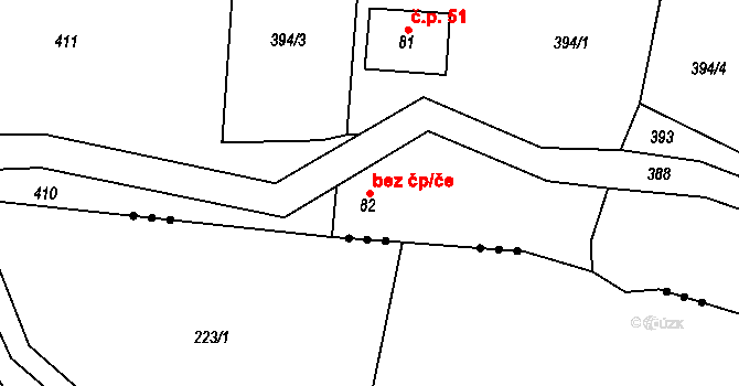 Podmoklany 44566999 na parcele st. 82 v KÚ Podmoklany, Katastrální mapa