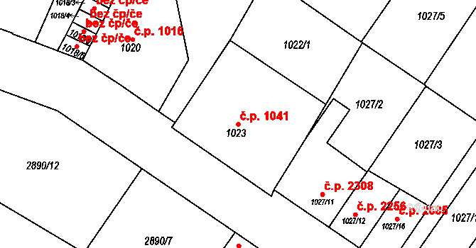 Předměstí 1041, Opava na parcele st. 1023 v KÚ Opava-Předměstí, Katastrální mapa