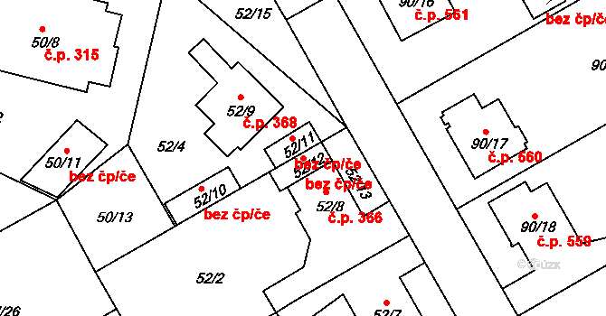Třinec 46464999 na parcele st. 52/12 v KÚ Lyžbice, Katastrální mapa