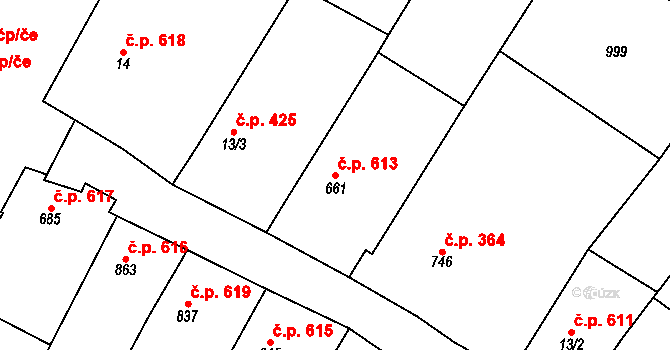 Polešovice 613 na parcele st. 661 v KÚ Polešovice, Katastrální mapa