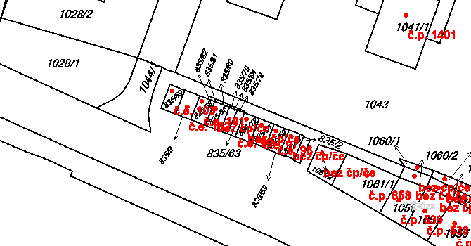 Kunovice 99 na parcele st. 835/63 v KÚ Kunovice u Uherského Hradiště, Katastrální mapa