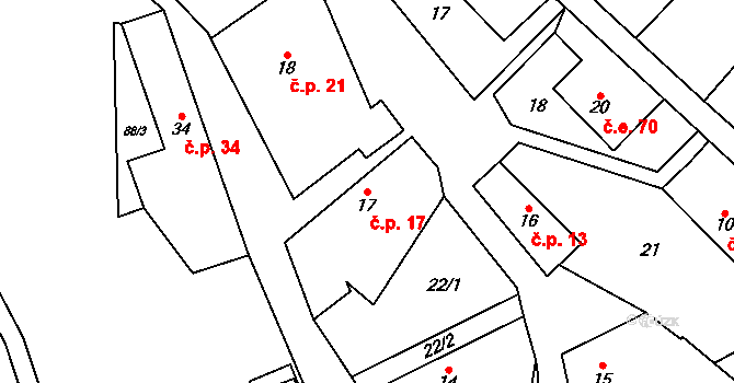 Malá Lečice 17, Bojanovice na parcele st. 17 v KÚ Malá Lečice, Katastrální mapa