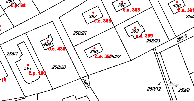 Černolice 387 na parcele st. 390 v KÚ Černolice, Katastrální mapa