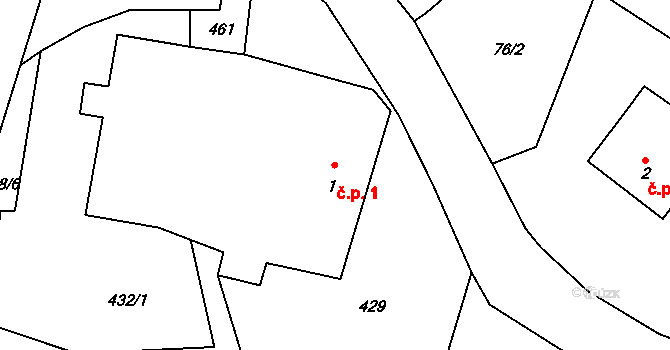 Hynčice 1 na parcele st. 1 v KÚ Hynčice u Broumova, Katastrální mapa