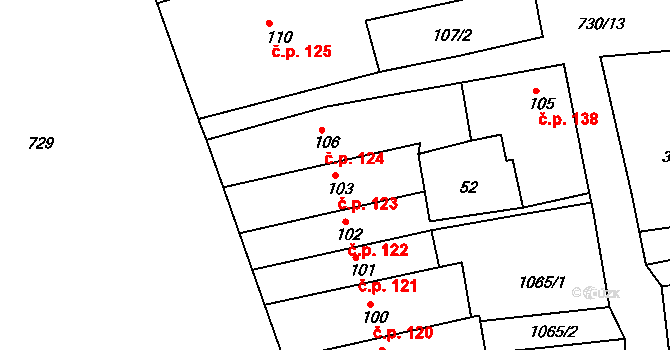 Broumov 123 na parcele st. 103 v KÚ Broumov, Katastrální mapa