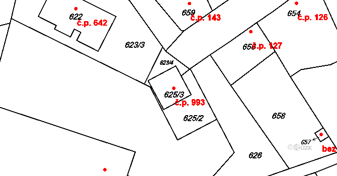 Velká Bystřice 993 na parcele st. 625/3 v KÚ Velká Bystřice, Katastrální mapa