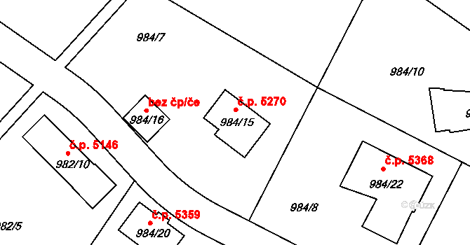 Rýnovice 5270, Jablonec nad Nisou na parcele st. 984/15 v KÚ Rýnovice, Katastrální mapa