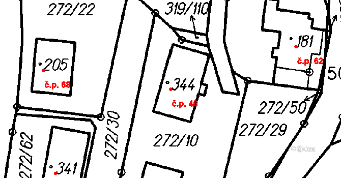 Lenora 46 na parcele st. 344 v KÚ Lenora, Katastrální mapa