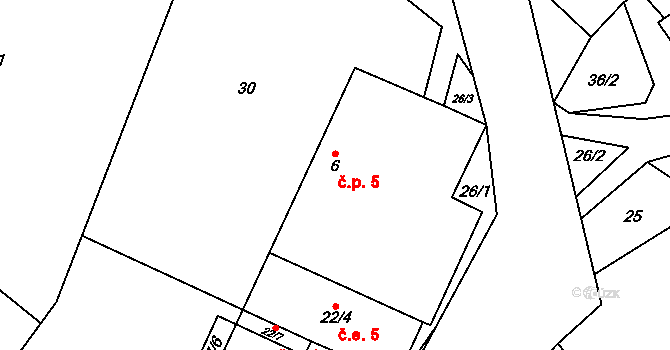 Holušice 5, Kaliště na parcele st. 6 v KÚ Holušice, Katastrální mapa