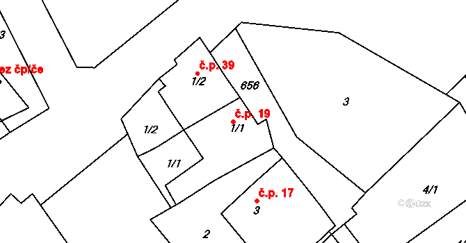 Putimov 19 na parcele st. 1/1 v KÚ Putimov, Katastrální mapa