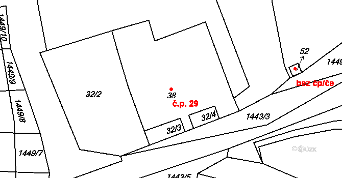 Osek 29 na parcele st. 38 v KÚ Osek u Milevska, Katastrální mapa