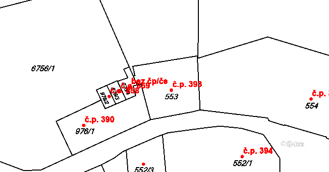 Žatec 393 na parcele st. 553 v KÚ Žatec, Katastrální mapa