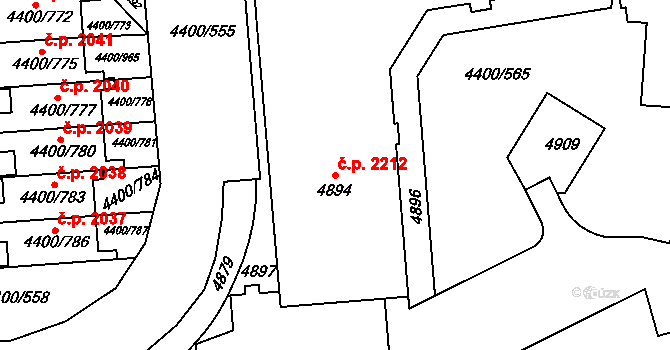 Modřany 2212, Praha na parcele st. 4894 v KÚ Modřany, Katastrální mapa