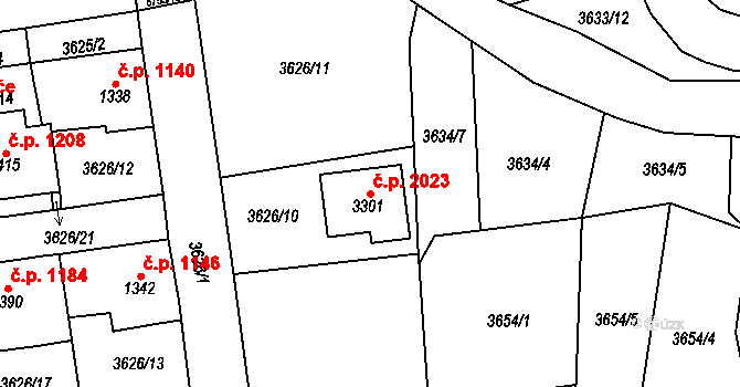 Kraslice 2023 na parcele st. 3301 v KÚ Kraslice, Katastrální mapa
